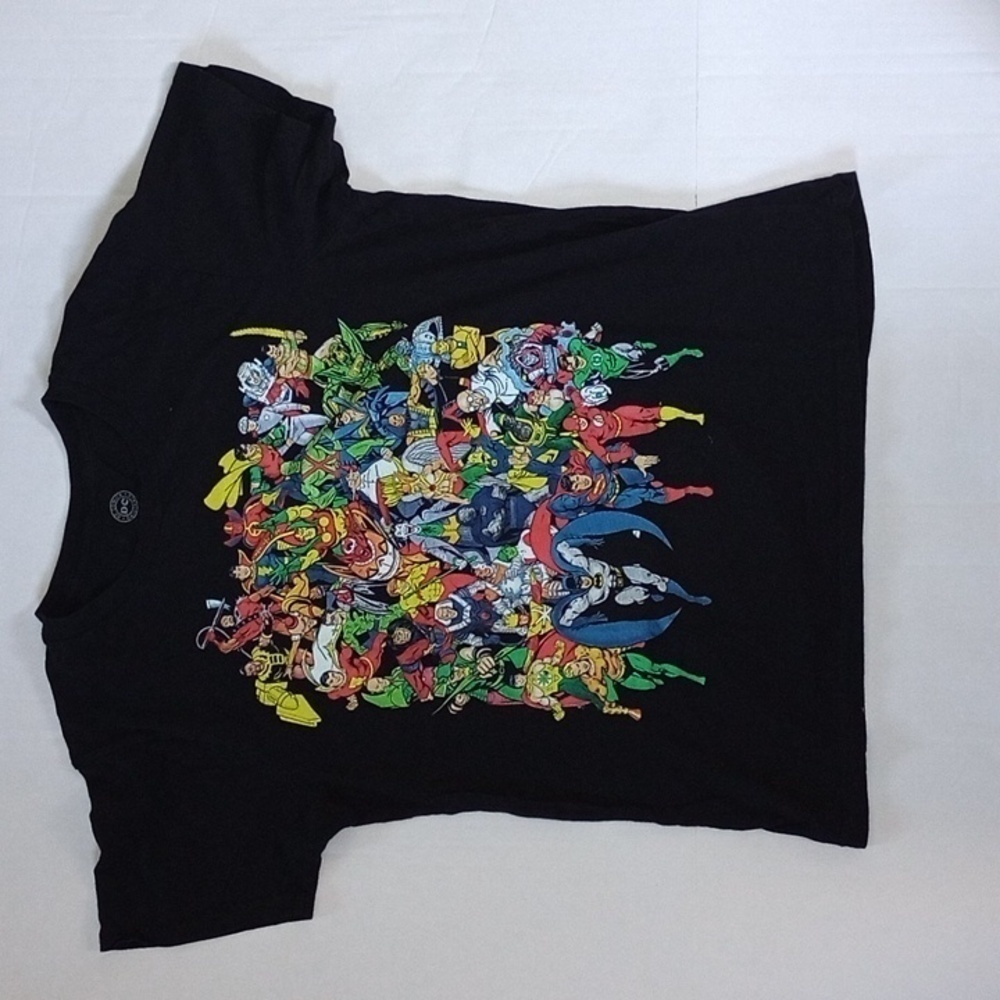 Large DC Comics Superhero Villains Collage T Shirt Black Cotton Graphic Tee